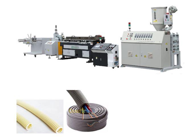 Lire la suite à propos de l’article Ligne d’extrusion de tubes ondulés en PVC Ø16-32mm (haute vitesse)